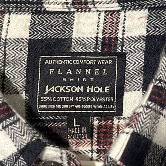 Jackson Hole Mens Button Down Flannel Shirt Sz Large Blue & White & Red - Picture 2 of 3